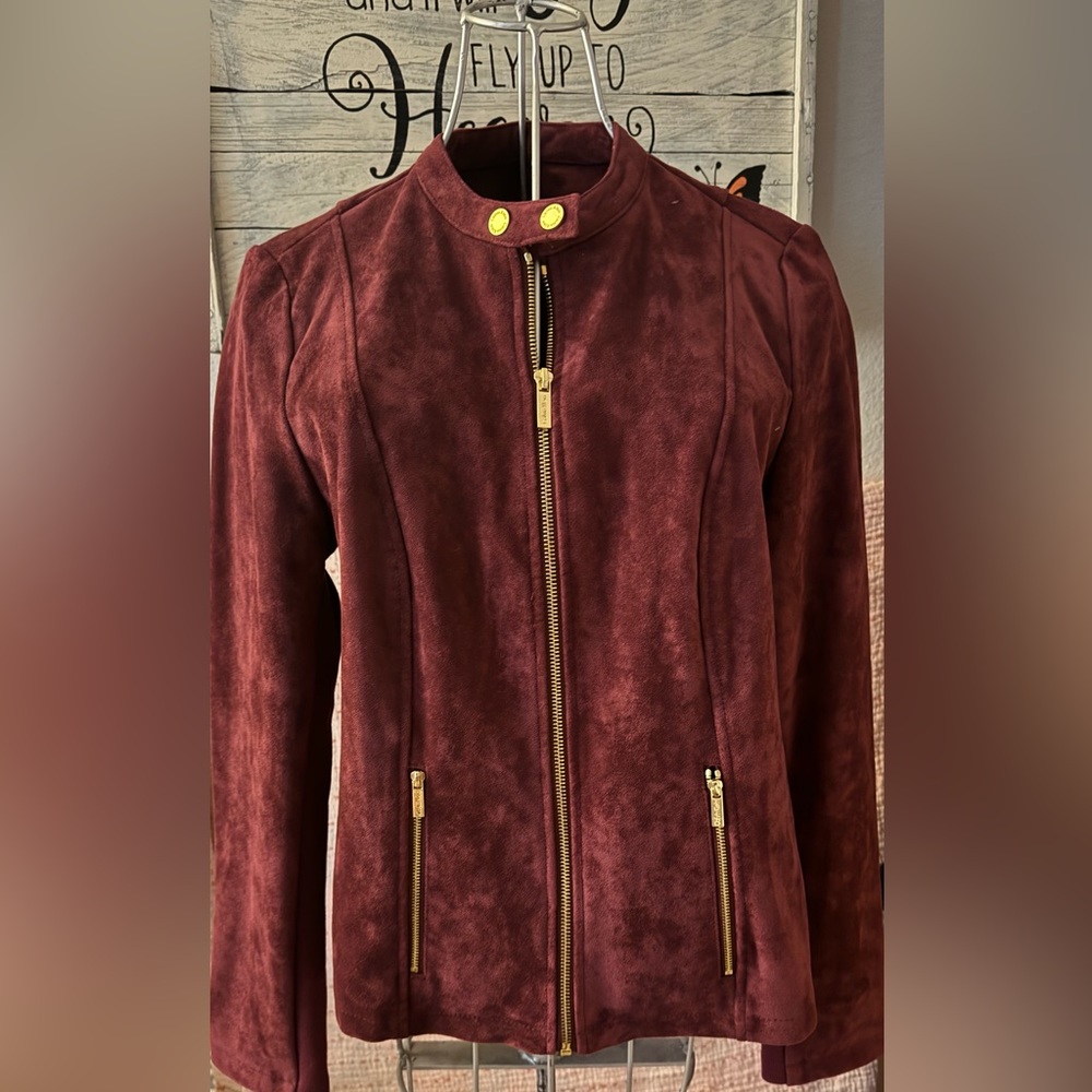 Calvin Klein moto faux leather jacket.